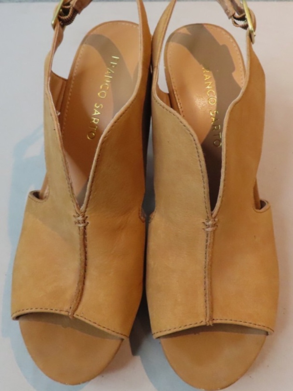 Franco Sarto Women's Tan Suede Open-Toe Slingback Heels